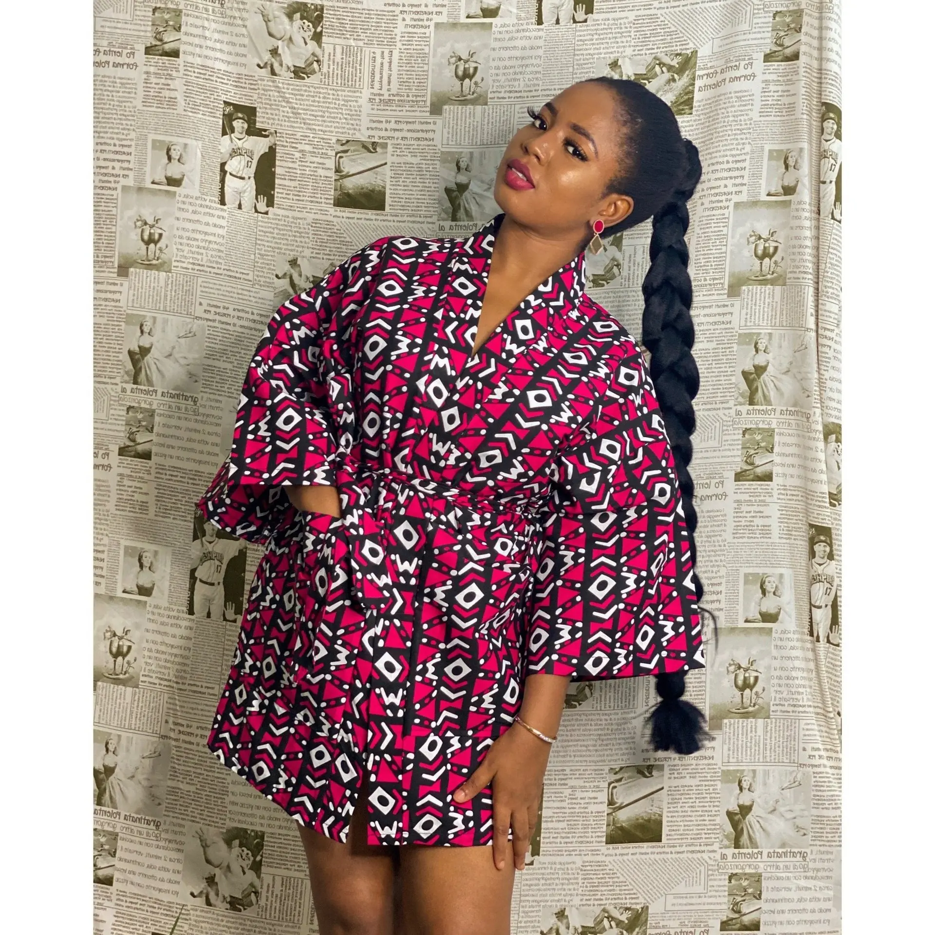 african wear for ladies European and American Autumn Print Stitching Belt Pocket Kimono Jacket Women's Clothing African Women Fashion Cardigan Coat african attire