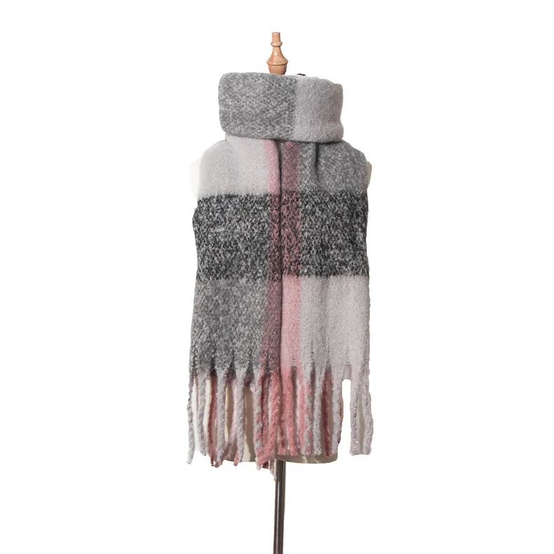 Кашемировый клетчатый зимний шарф для женщин тёплый платок однотонные шарфы осенний Классический женский шарф Дамская шаль Bufandas Hombre Новинка - Цвет: Gray pink Scarf