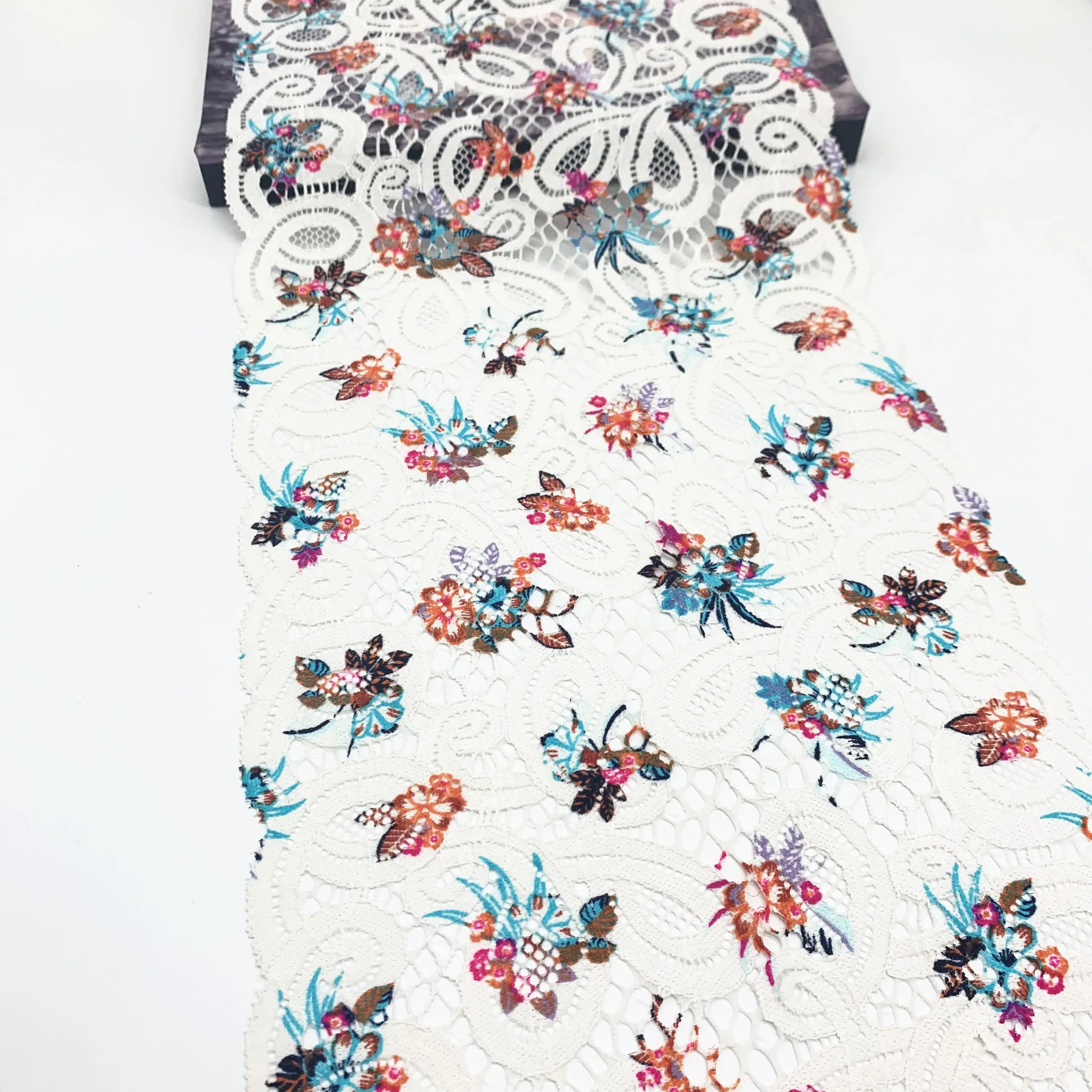 3y/lot Width 8 7/8 inch (22.50cm) Printed Spring Stretch Lace Trim 1
