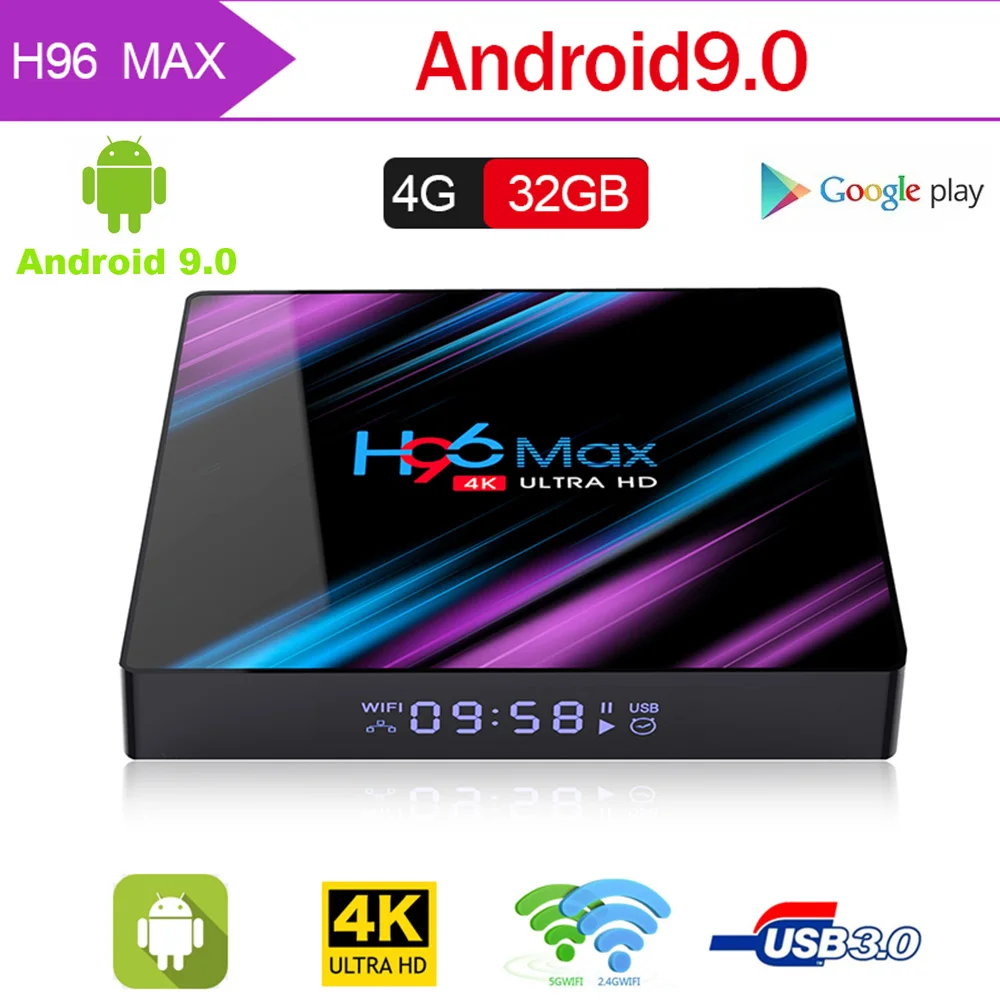 H96 Max 3318 Смарт ТВ приставка Android 9,0 4G B32GB HD H.265 USB 3,0 BT4.0 3D видео приставка Поддержка Android tv Google Smart IP tv