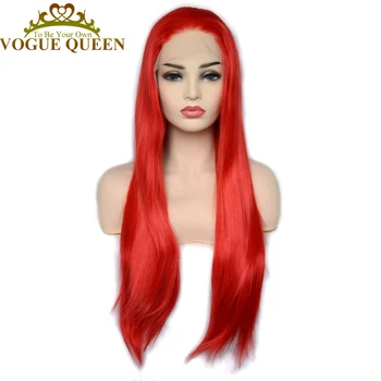 

Vogue Queen Bright Red Long Straight Synthetic Lace Front Wig Heat Resistant Fiber Cosplay Wig For Women