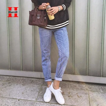 

Harrill Ankle Length Pants Women High Waist Straight Jeans Women Washed Denim Pants Female Loose Jeans Streetwear pantalon femme