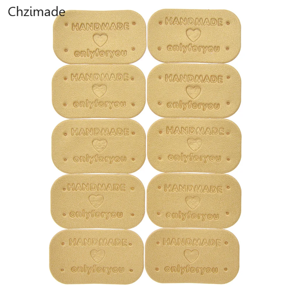 10pcs golden Chzimade 10/30/48 шт ручной работы с «любящее сердце» кожа лейблы ярлыки для одежды швейный Швейное Ремесло «сделай сам» - Цвет: 10pcs golden