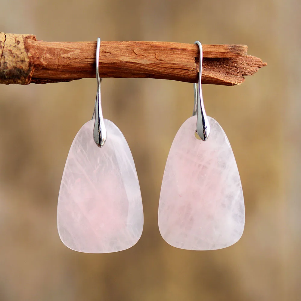 Серьги женские из натурального камня розового кварца элегантные длинные серьги |