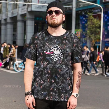 

GONTHWID Summer New Street Hip-hop Plus Size Men's T-shirt Loose Round Neck Print Casual Half Sleeve
