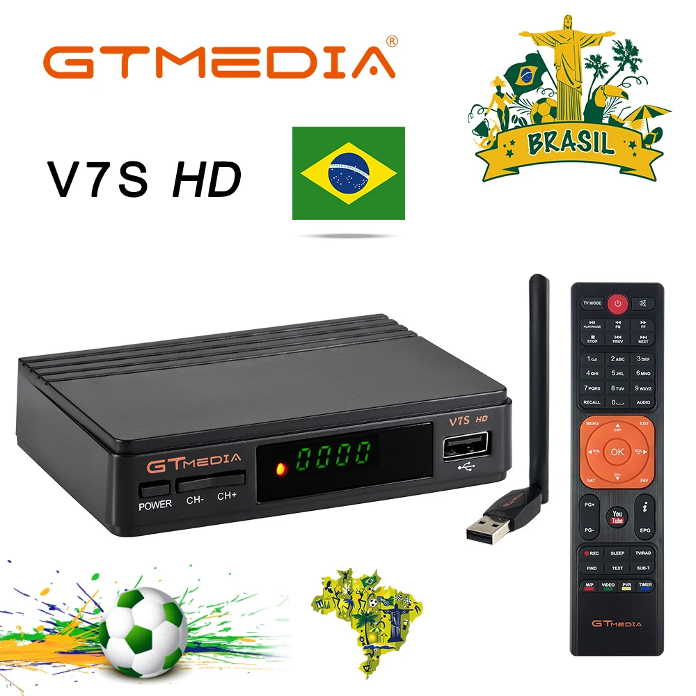 Бразильский стоковый DVB-S2 GTMEDIA V7S HD с USB wifi FTA ТВ ресивер gtmedia v7s hd power by freesat поддержка сетевого обмена 1080P - Цвет: V7S HD with USB WiFi