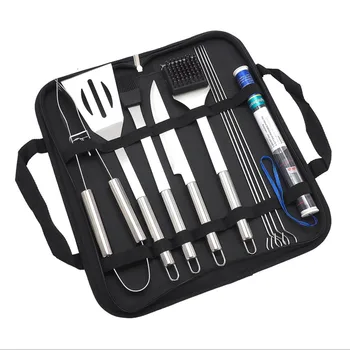 

11 Pieces BBQ Accessories Set Barbecue Utensil Tools With Thermometer Kabob Skewers