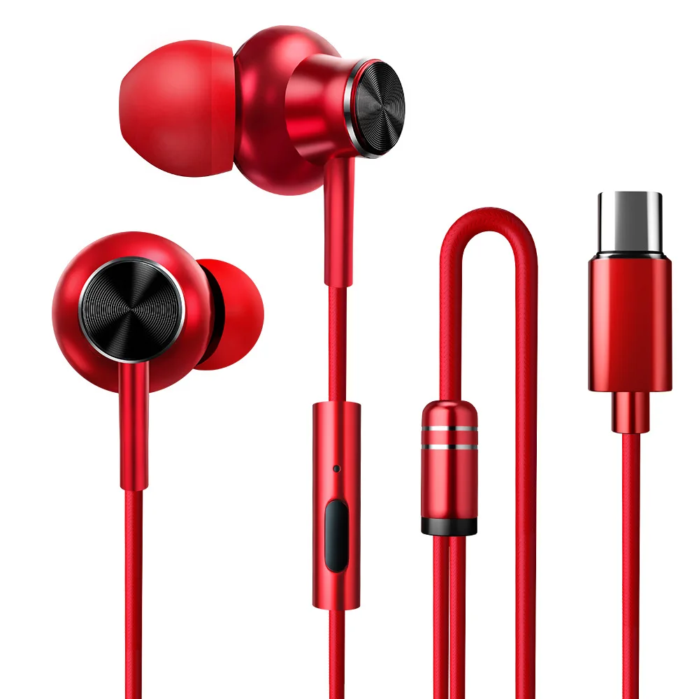 Red type-c Оригинальные наушники HONGBIAO SM в ухо, металлические наушники с тяжелыми басами, качественные музыкальные наушники, гарнитура высокого класса от китайского бренда fone de ouvido - Цвет: Red type-c