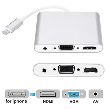

4 In 1 Digital Audio Video HDTV Converter for IPhone To VGA HDMI AV Adapter for IPhone Xs X 8 7 6plus for IPad Air/mini/pro