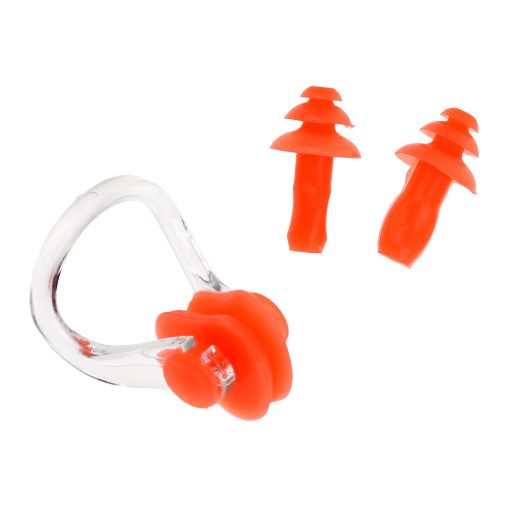 Waterproof Soft Silicone Swimming Earplugs Ear Plugs and Nose Clip Set Sports Swimming Pool Accessories Random Color