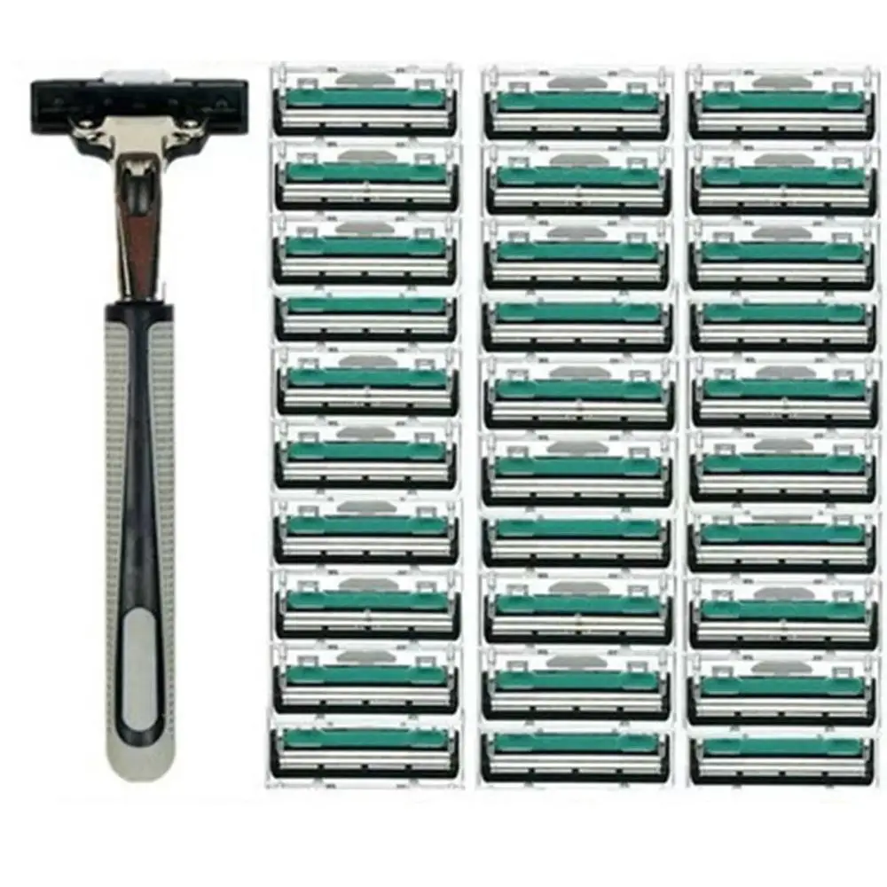 1 handle 30 blades 1 Handle 30PCS 2 Layers Quality Shaving Machine Safety Razor Blades Manual Shaving Shaver Face Care Beard Hair Remover - Цвет: 1 handle 30 blades