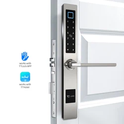 Serrure de porte intelligente en aluminium et verre, style européen, contrôle d'accès par empreinte digitale, bluetooth, électronique 