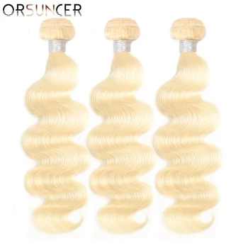

ORSUNCER Body Wave 613 Blonde bundle Medium Ratio 8"-26"Peruvian Non-Remy Human Hair Weave 613 Color Honey Hair 1/ 3/ 4 PC