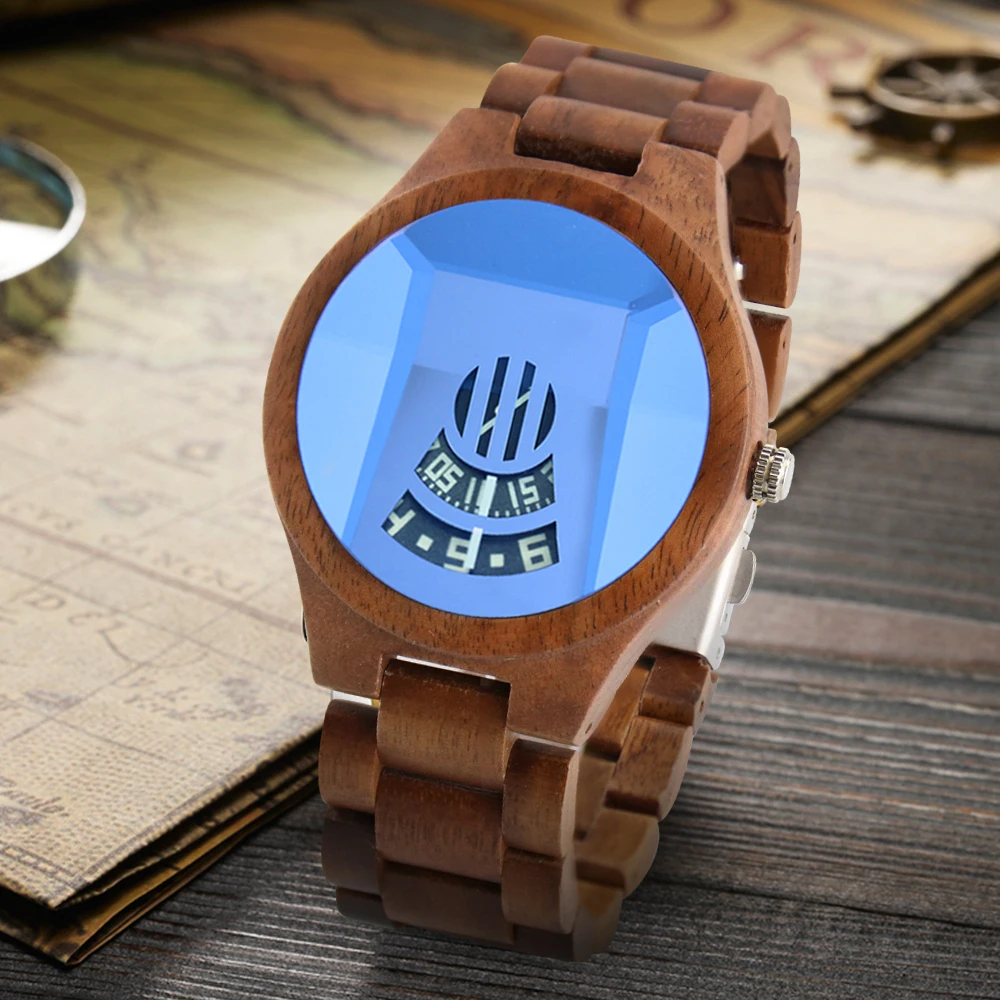 Multifunction Wooden Watches Mens Creative Wristwatch Quartz  Watch Ebony Maple Red Sandalwood Clock Full Wood Strap Male Reloj tumbeelluwa natural titanium coated quartz druzy agate geode crystal egg sphere figurines with wood stand