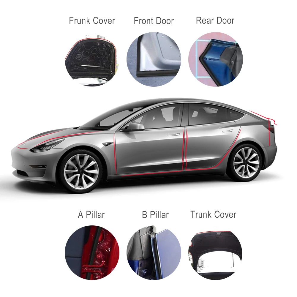 

Car Door Rubber Seal Strip Kit For Tesla Model 3 Soundproof Noise Weatherstrip Car Door Protector Trunk Edge Stickers