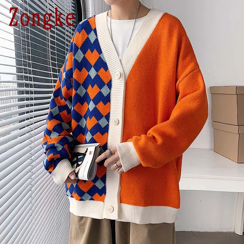 Zongke 2020 осенний Повседневный Кардиган с v образным вырезом в стиле пэчворк, мужской свитер, свитера для мужчин, приталенный корейский трикотаж, зимняя одежда M 2XL|Кардиганы| | АлиЭкспресс