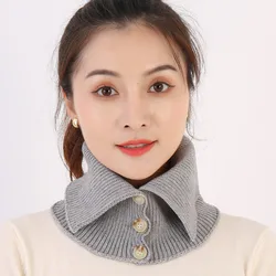 Sitonjwly Button Fake Collar Bibs for Women Knitted Scarf Ladies Turtleneck Scarf Detachable Collar Neck Guard Wrap Scarves