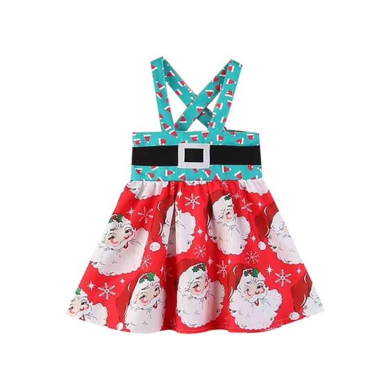 One Piece 2-4y Baby Girls New Christmas Santa Print Striped Cute Beautiful Princess Strap Skirts