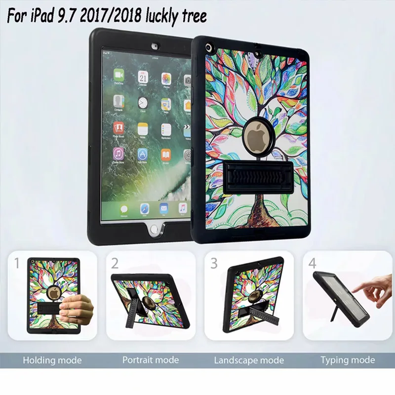 Счастливое дерево кронштейн силиконовый PC смарт-чехол для Apple iPad 6 Pro 9,7 A1673 A1674 A1675 A1566 A1567 противоударный бампер - Цвет: Черный