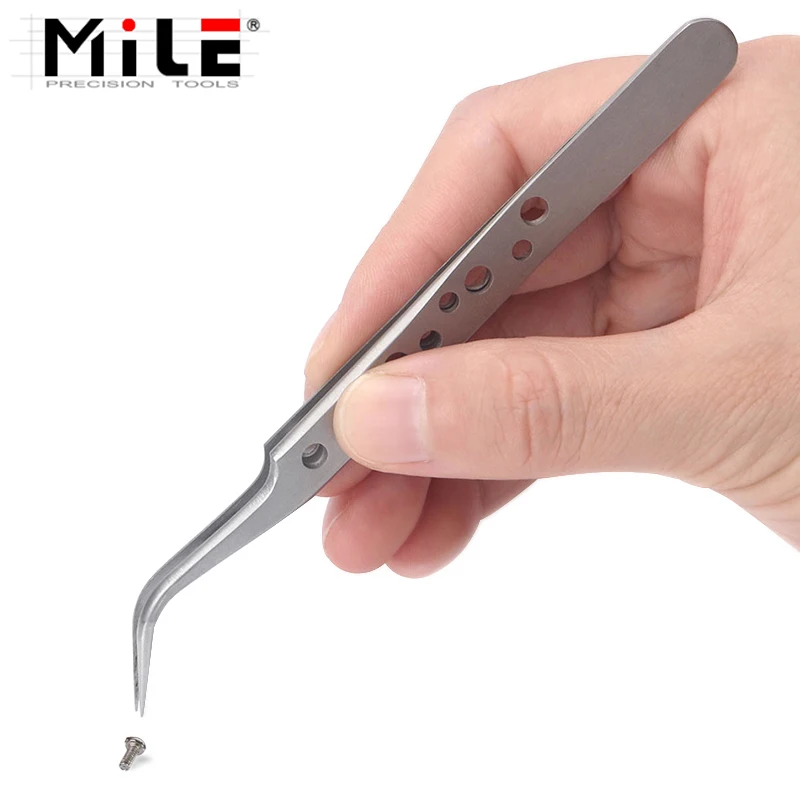 MILE Electronics Industrial Tweezers Anti-static Curved Straight Tip Precision Stainless Forceps Phone Repair Hand Tools Sets