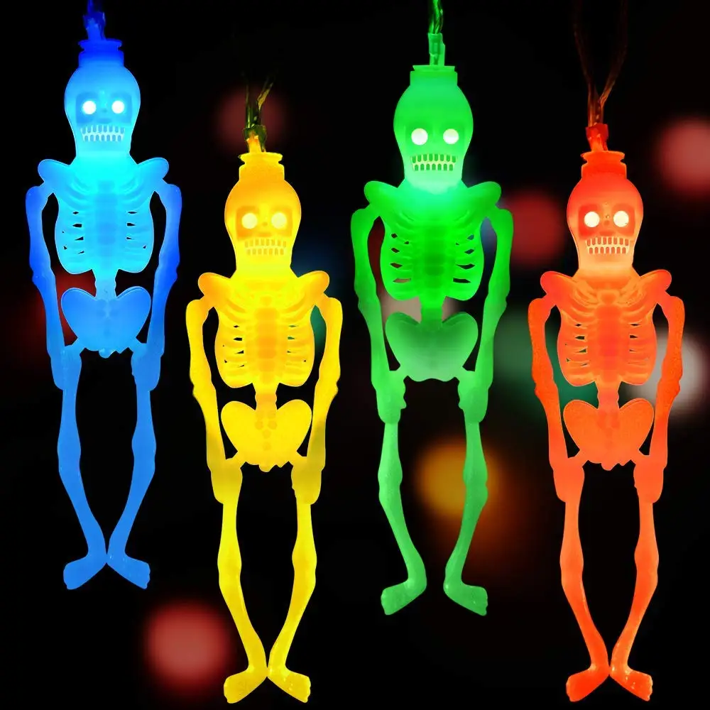 Colorful Skeleton 10/20 светодиодный Хеллоуин ободок с хэллоуинской тематикой летучая мышь череп струнная лампа домашний сад вечерние наружные украшения Хэллоуин фонарь - Испускаемый цвет: Colorful Skeleton