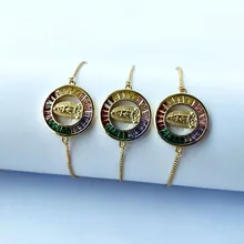 5 шт. Радужный кубический цирконий круг Девы Марии Шарм браслет Pave cz браслет-цепочка с камнем Модные женские ювелирные изделия BG304