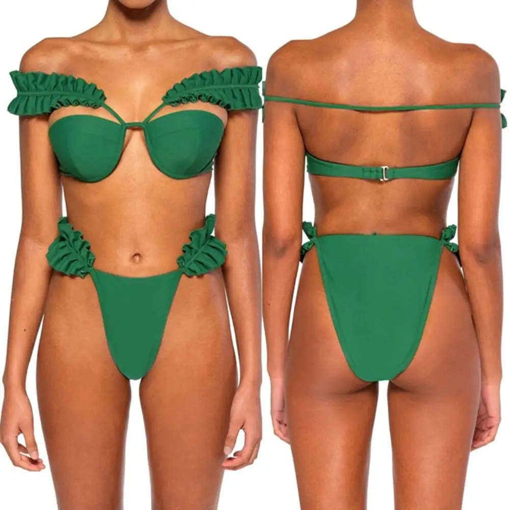 

Summer Ruffled Strap Bikini Set Two-piece Sexy Women Push Up Swimsuit Swimwear Perfect for tropical vacations summer great gifts