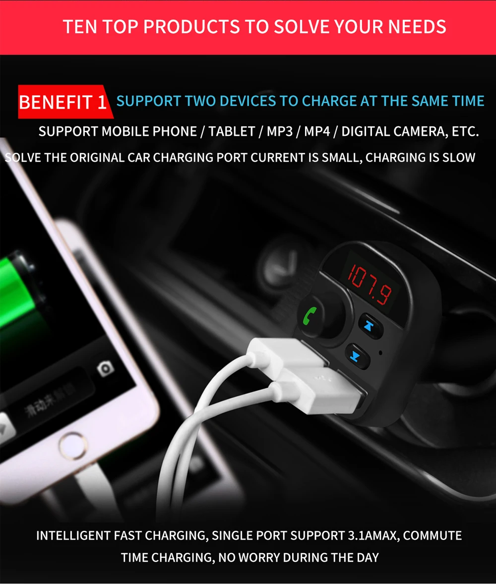 DHKEJI автомобильный fm-передатчик Bluetooth hands-free телефонная карта без потерь Автомобильная Быстрая зарядка двойной USB Автомобильный MP3