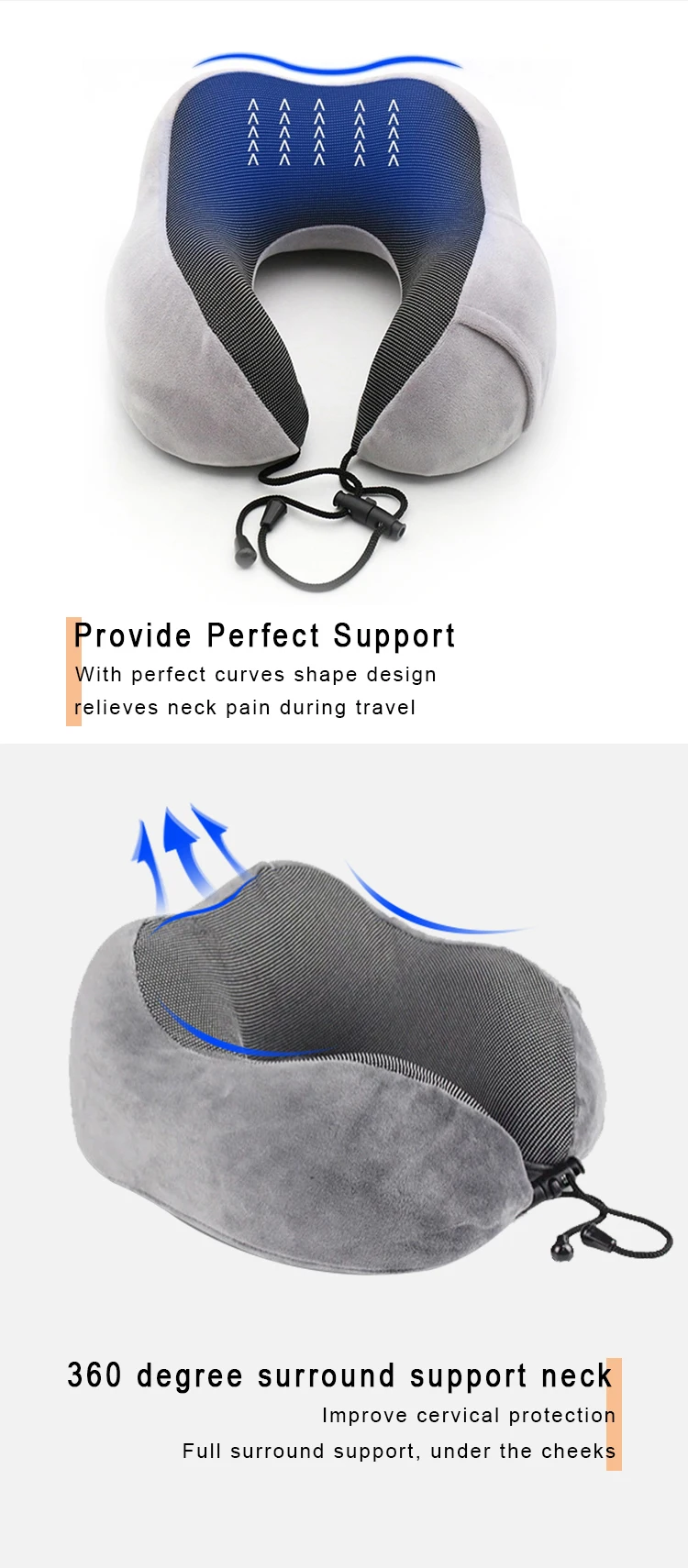 U-Shaped High Quality Memory Foam Travel Neck Pillow With Magnets