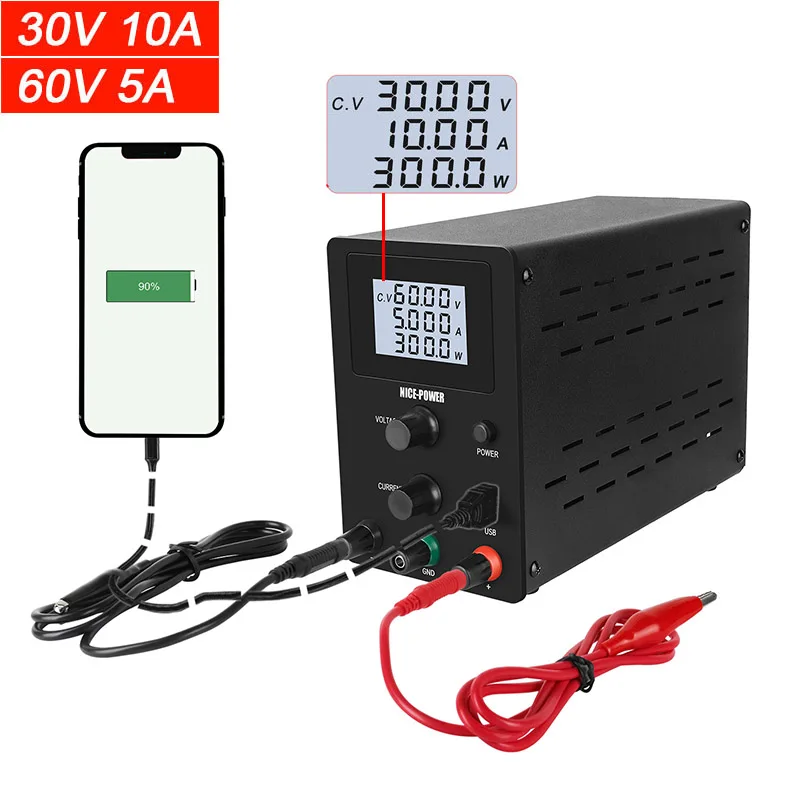 0.001A USB регулируемый лабораторный источник питания DC 30V 10A lcd регулируемые источники питания 60V 5A стабилизатор напряжения для телефона