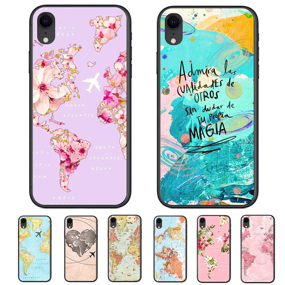 Силиконовый чехол для iPhone X XR XS MAX 8 7 6 S мягкая задняя крышка с картой мира