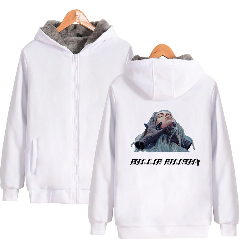 Singer Billie eilish New 2D Printing Hoodie Zipper Fashion Hoodie Sweatshirt Casual Thicken Hoodie Zipper Sweatshirt