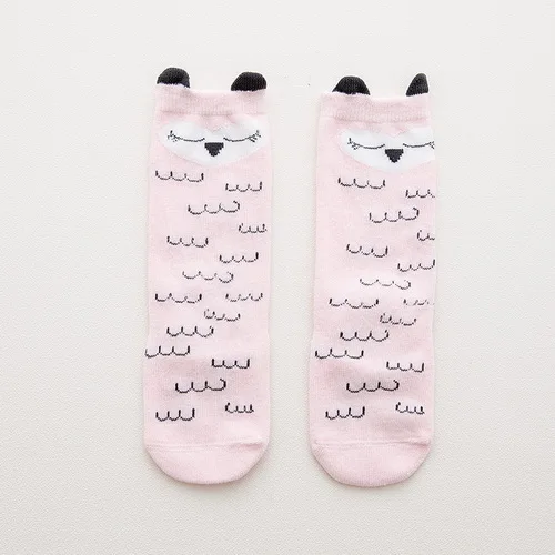 Pink owl antiskid Гольфы до колена для новорожденных, носки для маленького мальчика/девочки, противоскользящие, с рисунком кота, лисы, теплые, в стиле радуги, для младенцев, теплые, длинные носки - Цвет: Pink owl antiskid