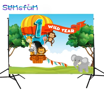 

ZK155 Animals Party Backdrops Children 1st Birthday Banner Party Theme Background Photography Studio Elephant lion backdrop