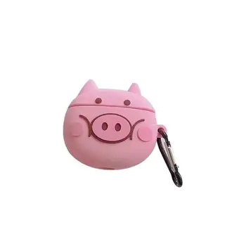 

Pink Pig Pattern Protective Case Silicone Cover with Carabiner for Airpods 1/2