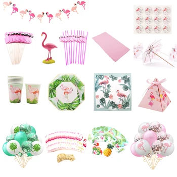

Flamingo Hawaiian Party Baby Shower Wedding Decoration Hen Bachelorette Bridal to be Party Tableware Paper Cups Candy Box Favors