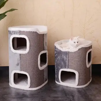 

Sisal Barrels Cat Cat Scratching Post Cat Climbing Frame Cat Litter Cat Tree Yuantong Double Three-tier Luxury Of Cat Scratch Bo