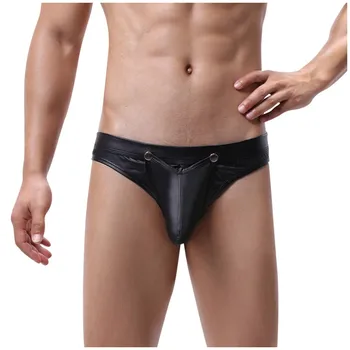 

Men's Sexy Low Waisted Opening Briefs Male Imitation Leather Underwear Breathable Comfortable Underwear Enhance Pouch knickers