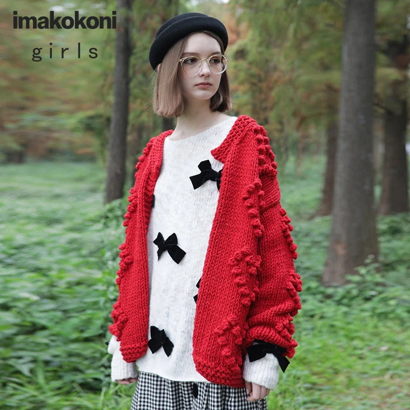 Кардиган imakokoni с красными палочками ручной работы свитер женское толстое пальто