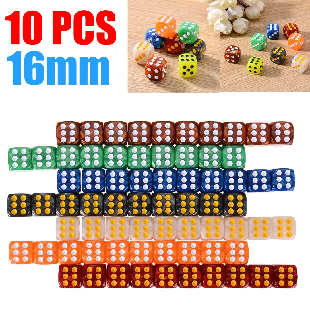 Hot 10pcs Round Corner Pearl Gem Dice 6 Sided 16mm Dice Playing Table Board Bar Games Party Funny Tools Entertainment Supplies