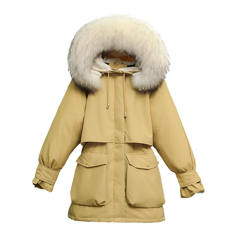 womens down jackets winter coat real raccoon fur collar short jacket white duck parkas korean tops hooded thick warm | Женская одежда