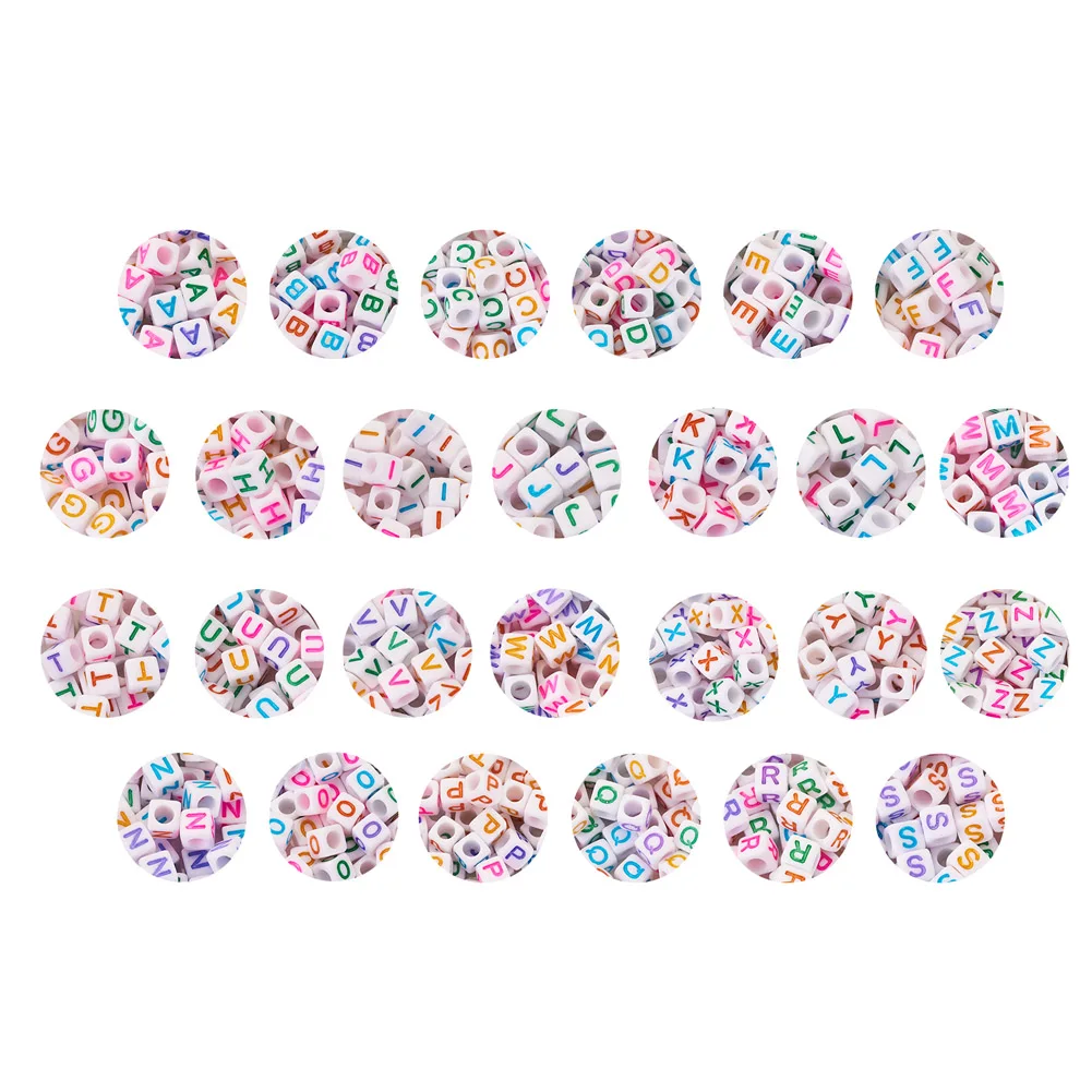 1300Pcs Mixed Colors Alphabet/ Letter Acrylic Cube Beads Square Loose Bead Charm For Bracelet Necklace DIY Jewelry Making 6MM