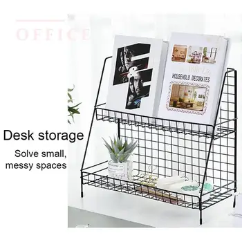 

1pc Wrought Iron Storage Rack Home Kitchen Study Desk Storage Artifact Double-layer Cosmetic Finishing Rack
