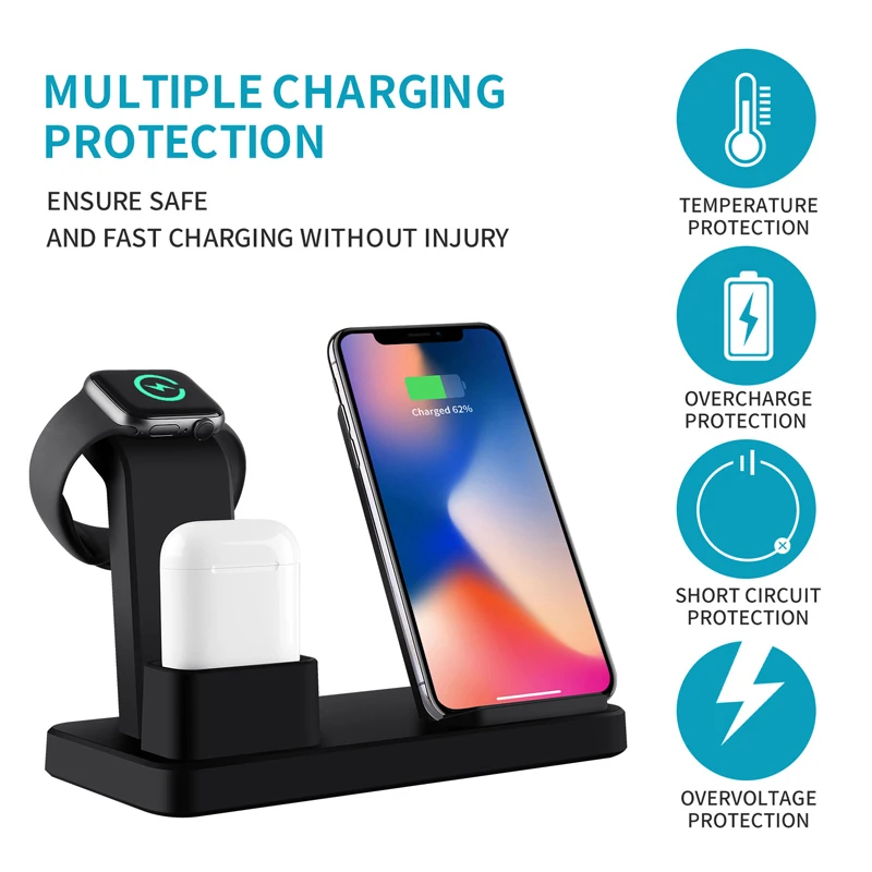 3 в 1 Qi Беспроводное зарядное устройство для iphone X XR 8 samsung Быстрое зарядное устройство Держатель для airpods apple watch 4 3 Магнитная Беспроводная зарядка