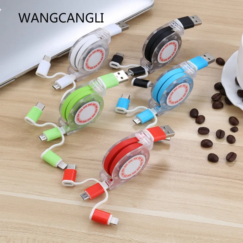 

Telescopic sleeve three-in-one USB data cable for TYPE-C iso Micro fast charging 2.4A cable mobile phone fast charging wire 1m