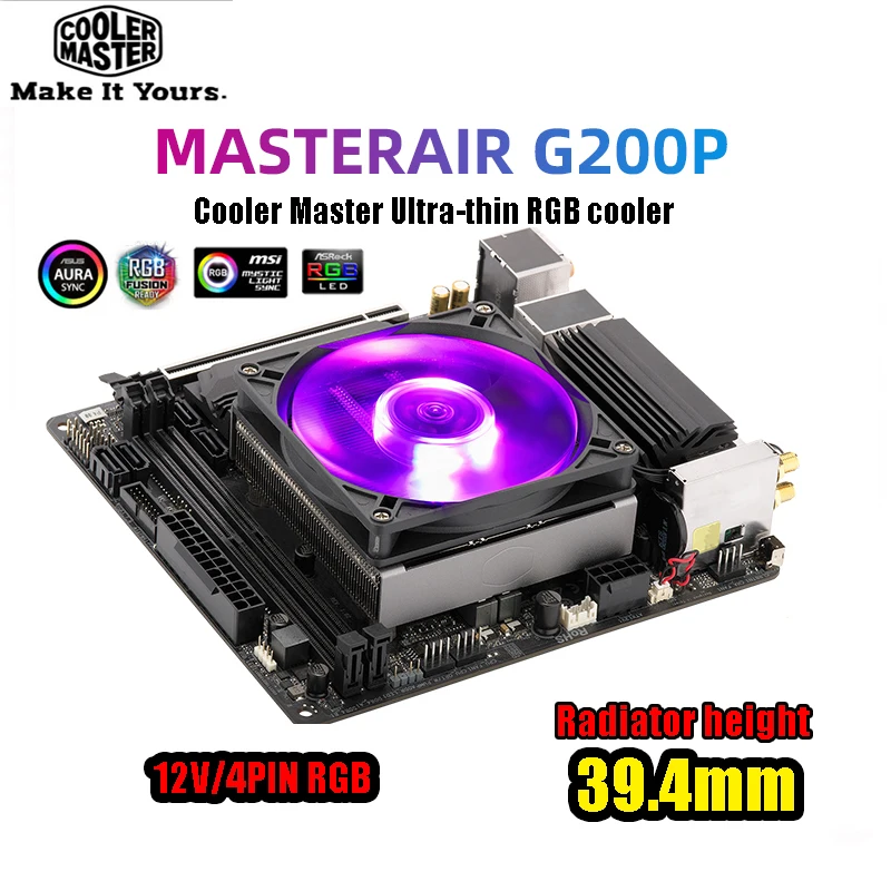 Cooler Master G200P ультратонкий кулер для процессора M-ATX мини-чехол HTPC радиатор для Intel 115x AMD AM4 AM3 92 мм RGB вентилятор тихий