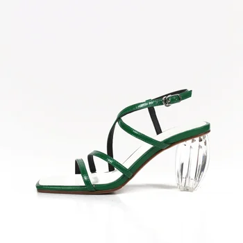 

Fashion Sweet Thick Hels Genuine leather Sandals For Women Classic Design Peep Toe Women Pumps 2020 Summer Shoes Woman