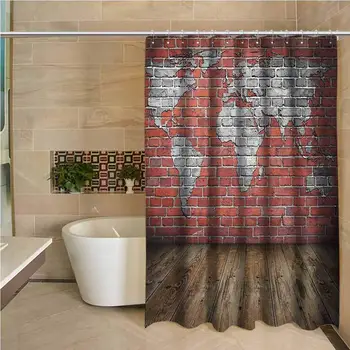 

Wanderlust Odorless Waterproof Shower Curtain Vintage Grunge Map Room Style Brick Rustic Geographic Interior Travel Large Home