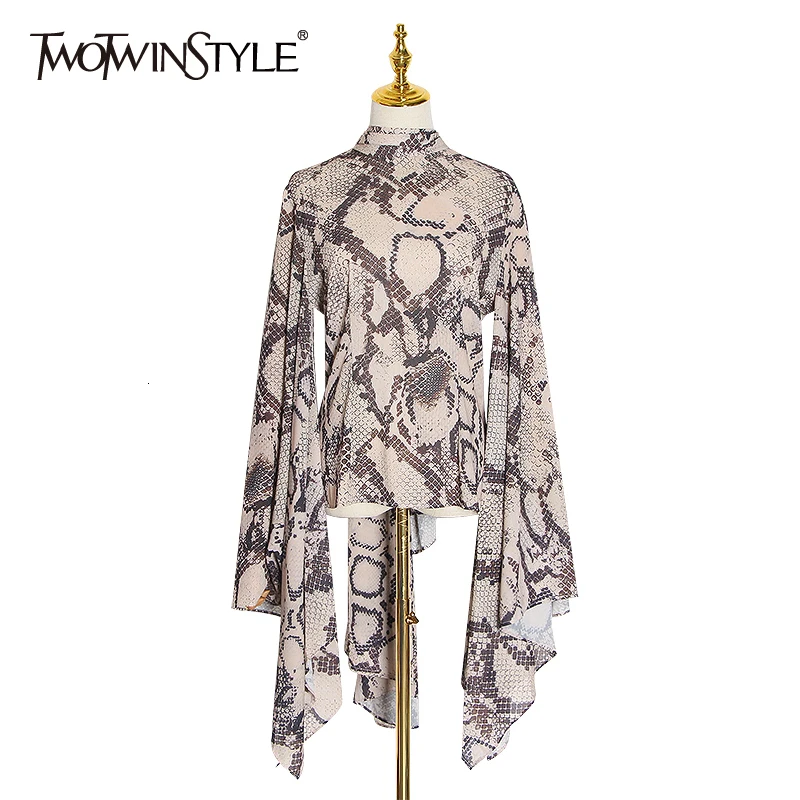 Женская блузка с принтом TWOTWINSTYLE осенняя винтажная высоким воротником и длинным