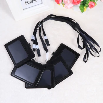 

5pcs Leather Student ID Card Cover Employee Card Cover With Sling for School Company (Black)